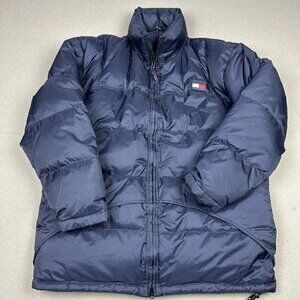 Tommy Jeans Hilfiger Mens Down Fill Puffer Warm Winter Jacket Coat Blue Sz Large